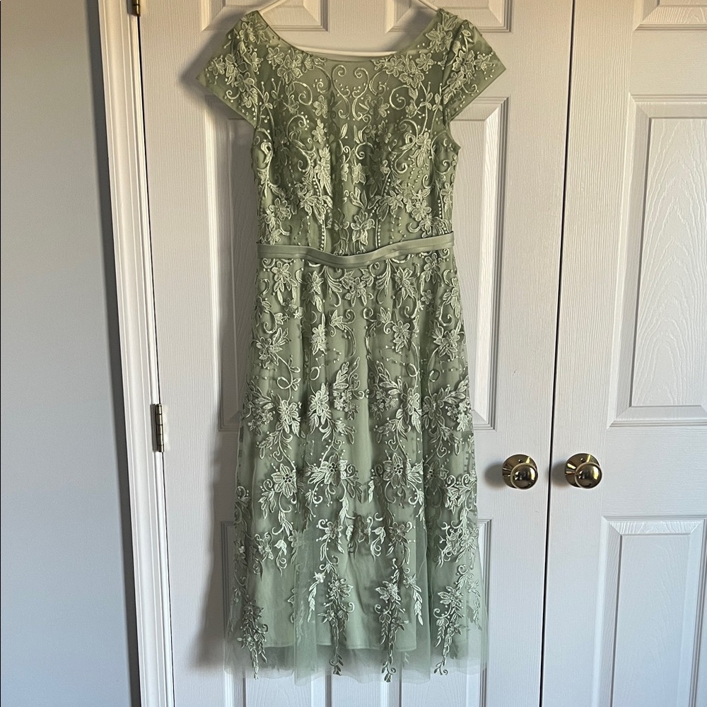 Azazie Sage Green Lace Midi Dress
